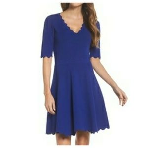 Eliza J Scallop Trim Fit & Flare Dress Blue XXL
